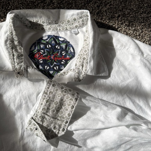 Robert Graham Shirt 3XL White Flip Cuff Button Up‎ Long Sleeve Shadow Paisley - Picture 1 of 11